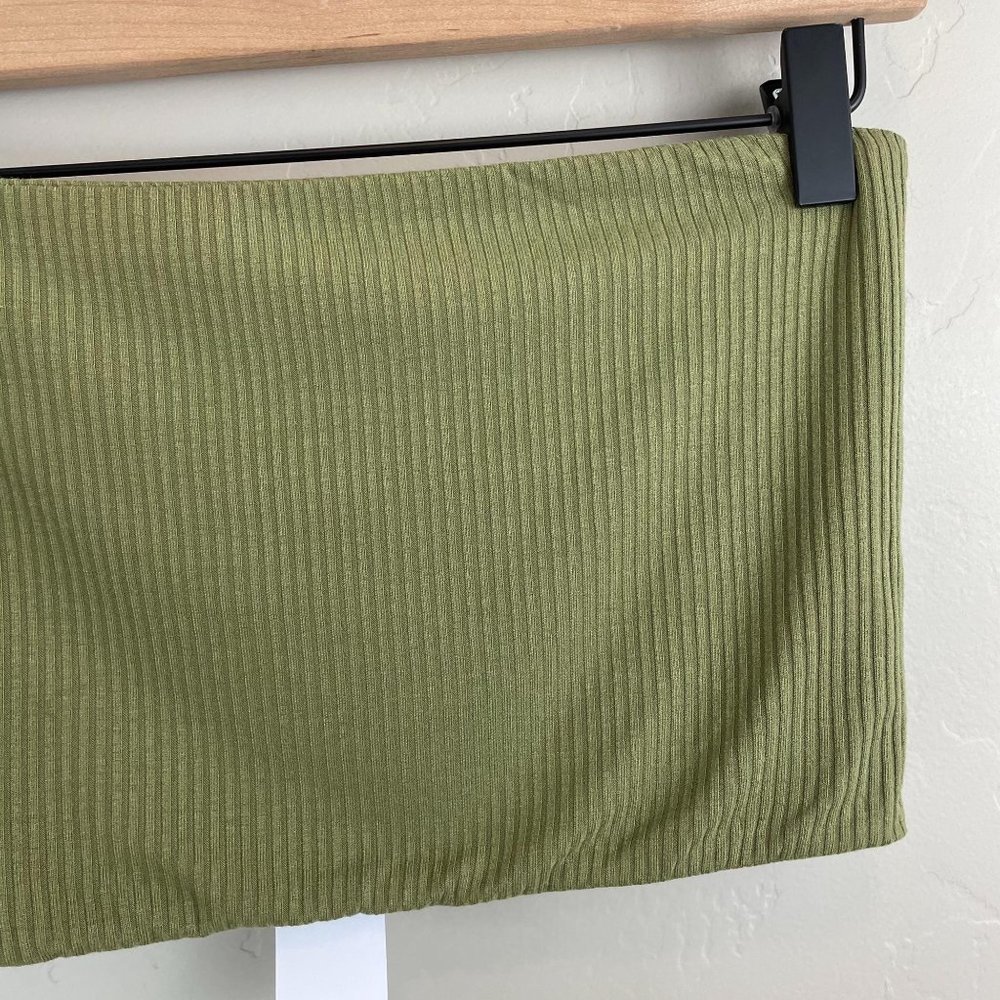 Topshop olive green ribbed lined cropped strapless bandeau tube top 6 or small - Picture 6 of 12